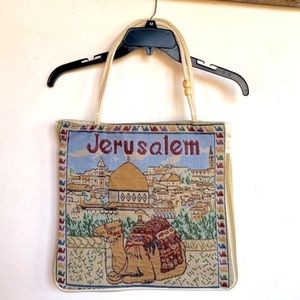 Vintage Al-Zayed Co. Woven “Jerusalem” Made in Hebron, Israel Zipped Tote Bag
